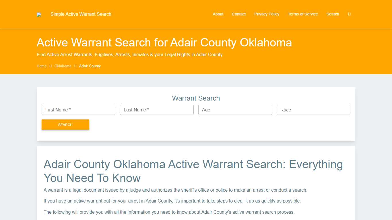Active Warrant Search in Adair County Oklahoma - Outstanding Warrants