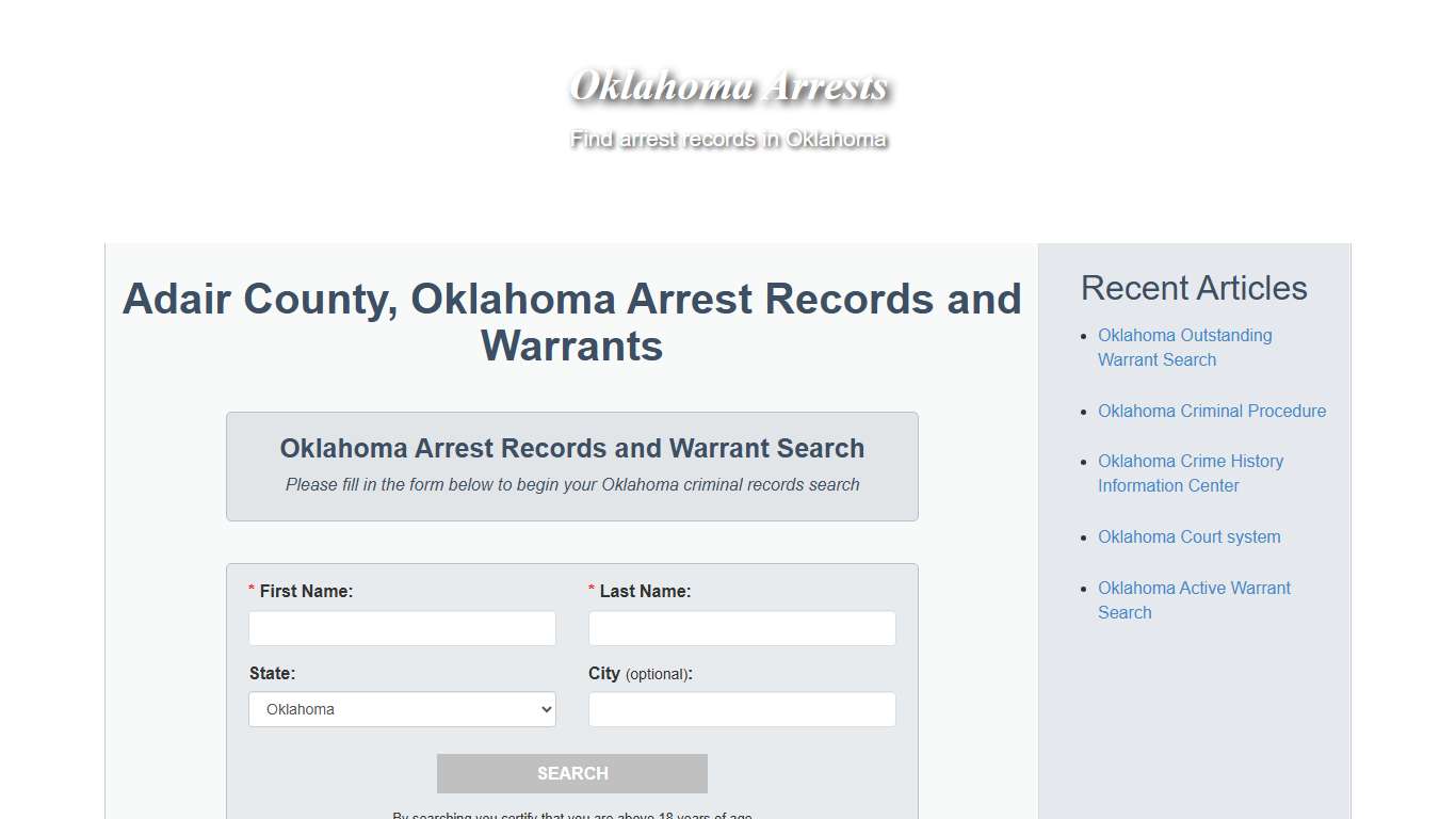 Adair County, Oklahoma Arrest Records and Warrants - Oklahoma Arrests